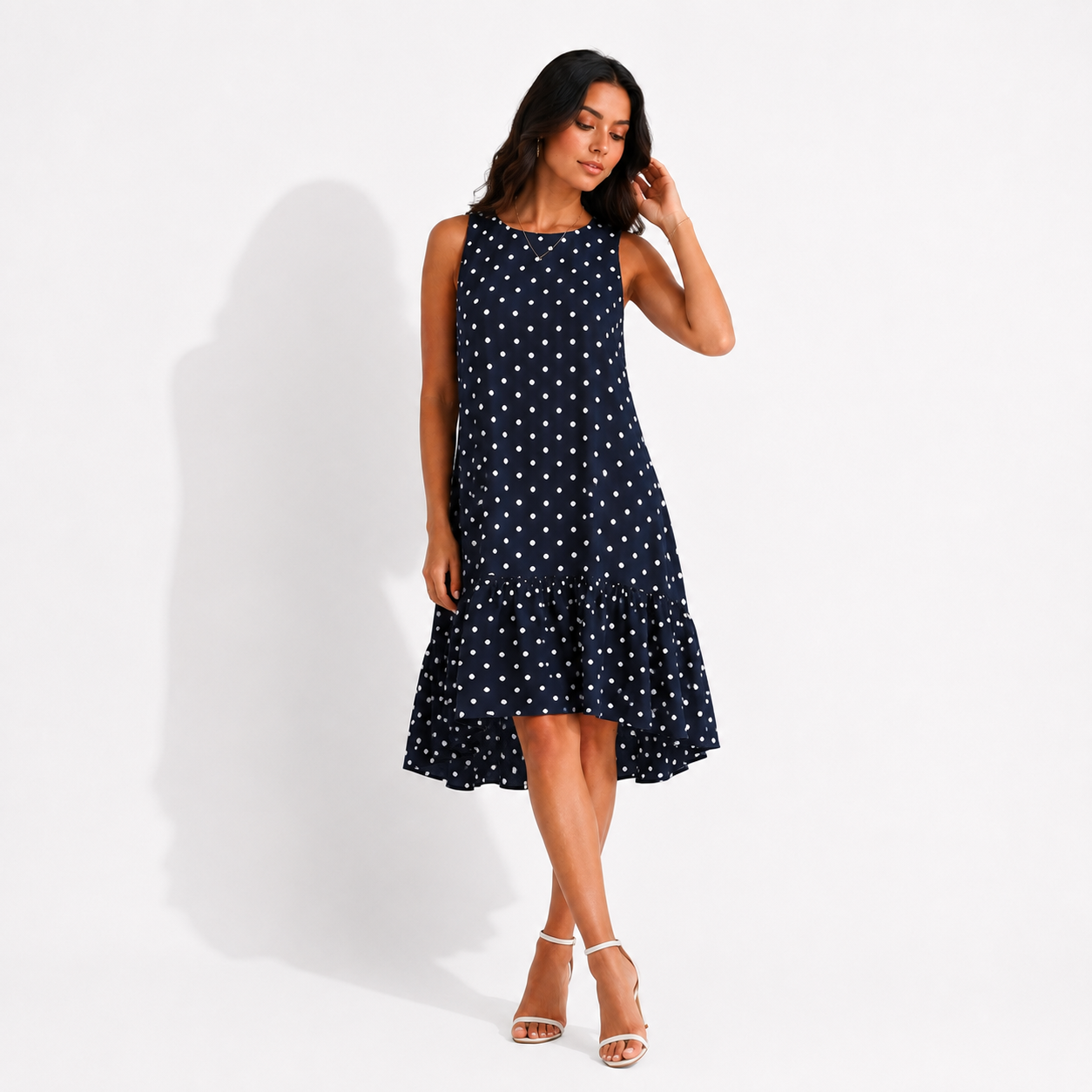 Fashion printed polka dot ruffled dress
