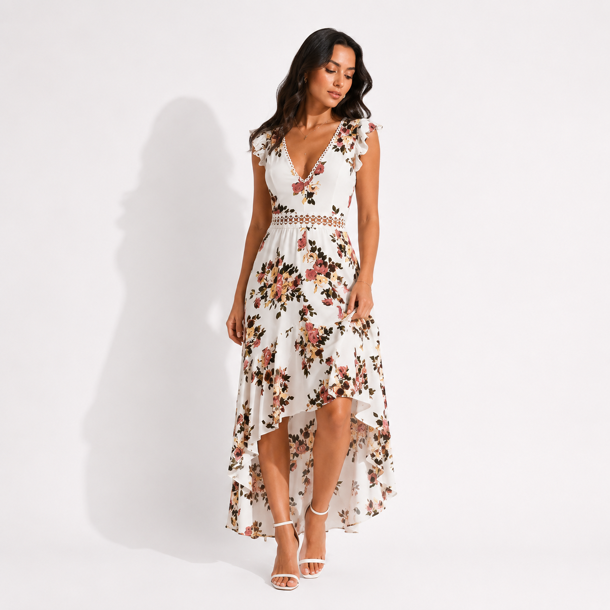 Sleeveless printing irregular dress