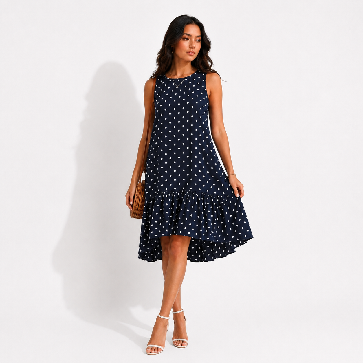Fashion printed polka dot ruffled dress