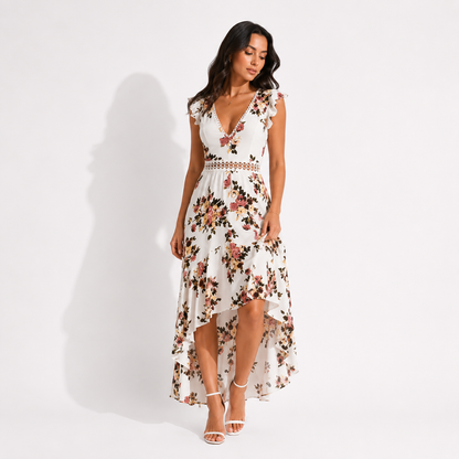 Sleeveless printing irregular dress