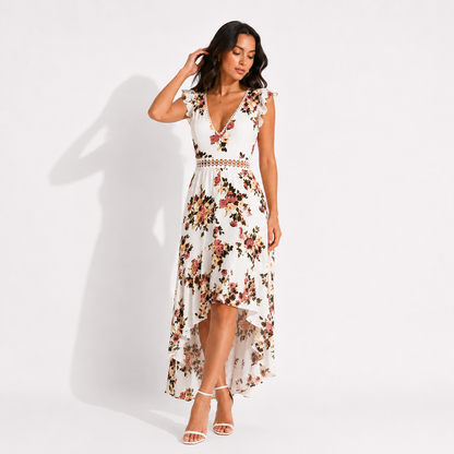Sleeveless printing irregular dress