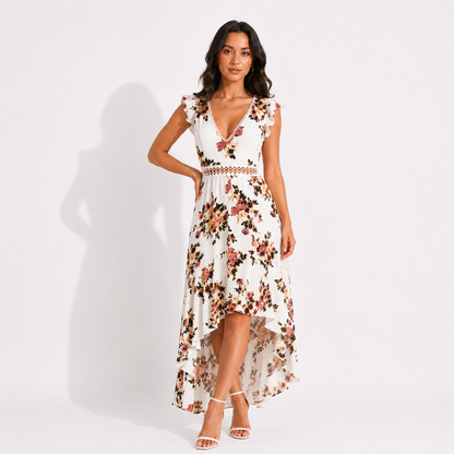 Sleeveless printing irregular dress