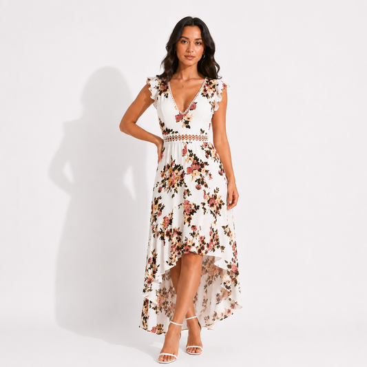 Sleeveless printing irregular dress